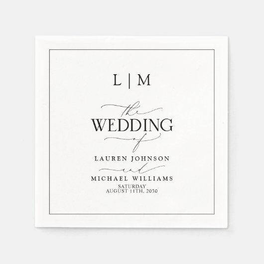 Elegante zwart-wit kalligrafie monogram bruiloft servet (Voorkant)
