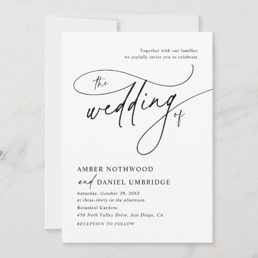 Elegante zwart-wit kalligrafie script bruiloft kaart (Voorkant)