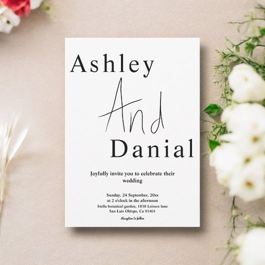 Elegante zwart-wit kalligrafie script bruiloft kaart