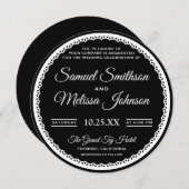 Elegante Zwart-Wit Kant Bruiloft Uitnodiging (Voorkant / Achterkant)