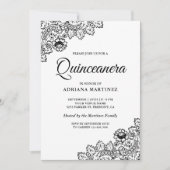 Elegante zwart-wit kant Quinceanera Kaart (Voorkant)