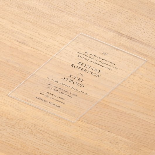 Elegante zwart-wit klassieke bruiloft acryl uitnodigingen (Laagn)