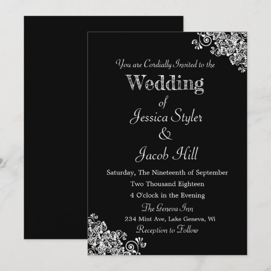 Elegante zwart-wit klassieke bruiloft kaart (Voorkant / Achterkant)