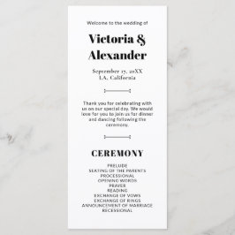 Elegante zwart-wit klassieke bruiloft programmakaart