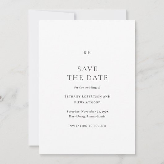 Elegante zwart-wit klassieke bruiloft save the date (Voorkant)