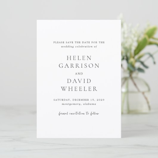 Elegante Zwart-Wit Klassieke Bruiloft Save The Date (Staand voorkant)