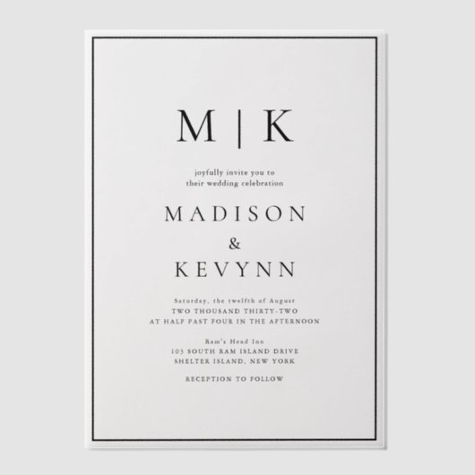 Elegante zwart-wit klassieke bruiloft vellum uitnodigingen (Voorkant)