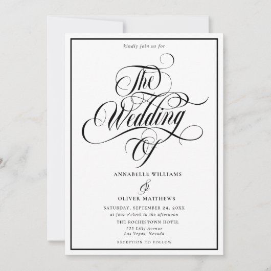 Elegante zwart-wit klassieke fototrouwfoto  kaart (Voorkant)