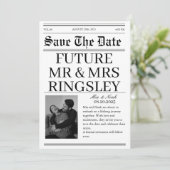 Elegante zwart-wit krant foto bruiloft save the date (Staand voorkant)