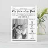 Elegante zwart-wit krant Quinceañera Kaart (Staand voorkant)