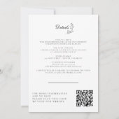 Elegante zwart-wit kuif Details & QR bruiloft Kaart (Achterkant)