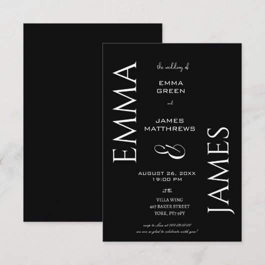 Elegante zwart-wit lettertype vet script bruiloft kaart (Voorkant / Achterkant)