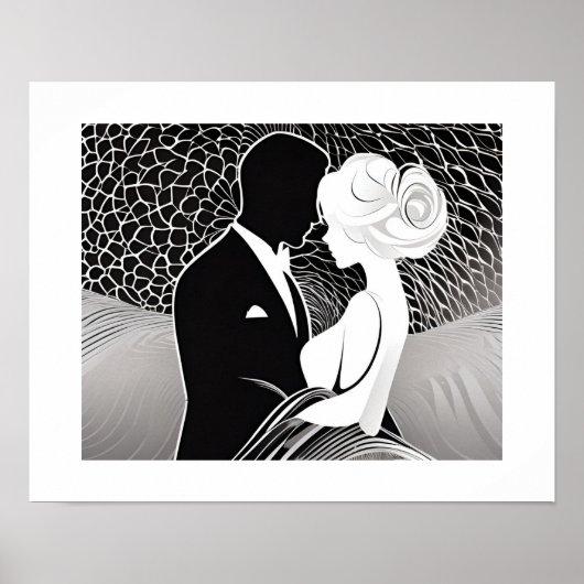 Elegante zwart-wit liefdevolle paar omarmen poster (Voorkant)