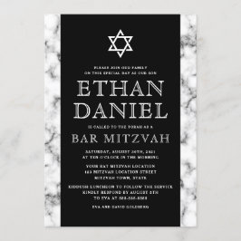 Elegante zwart-wit marmeren textuur bar mitswa kaart