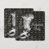 Elegante zwart-wit Masquerade Party Satin Kaart (Voorkant / Achterkant)