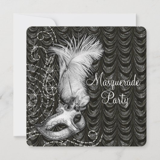 Elegante zwart-wit Masquerade Party Satin Kaart (Voorkant)