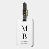 Elegante zwart-wit met monogram bagagelabel (Voorkant verticaal)