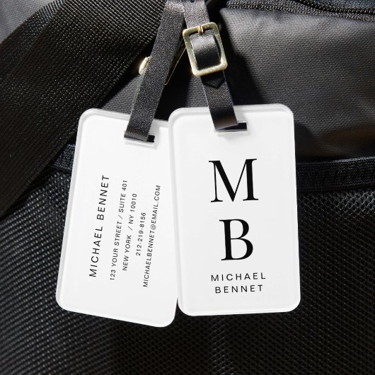 Elegante zwart-wit met monogram bagagelabel
