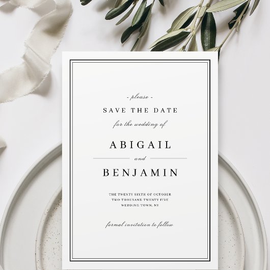 Elegante zwart-wit minimalistische bewaar de datum save the date