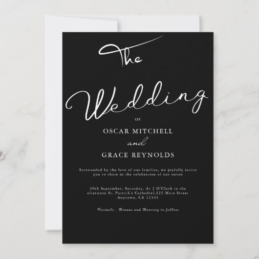 Elegante Zwart-Wit Minimalistische Bruiloft Kaart (Voorkant)