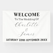 Elegante zwart-wit minimalistische bruiloft welkom spandoek (Horizontaal)