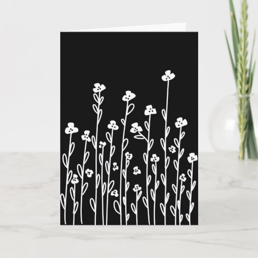 Elegante zwart-wit minimalistische doodle floral kaart (Voorkant)