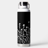 Elegante zwart-wit minimalistische doodle floral waterfles (Achterkant)