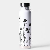 Elegante zwart-wit minimalistische doodle floral waterfles (Links)