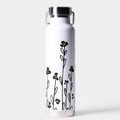 Elegante zwart-wit minimalistische doodle floral waterfles (Voorkant)
