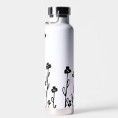 Elegante zwart-wit minimalistische doodle floral waterfles (Rechts)