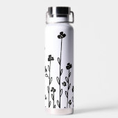 Elegante zwart-wit minimalistische doodle floral waterfles (Achterkant)