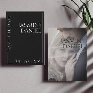 Elegante zwart-wit minimalistische foto-huwelijk save the date