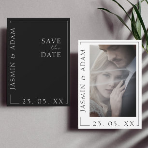 Elegante zwart-wit minimalistische foto-huwelijk save the date