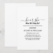 Elegante zwart-wit minimalistische genderonthullin kaart (Voorkant / Achterkant)