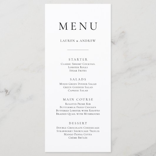 Elegante zwart-wit minimalistische I Flat Menu (Voorkant)