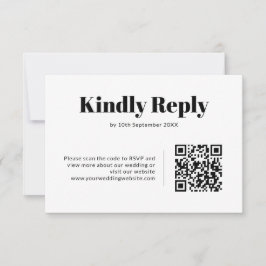 Elegante zwart-wit minimalistische QR-code bruilof RSVP Kaartje