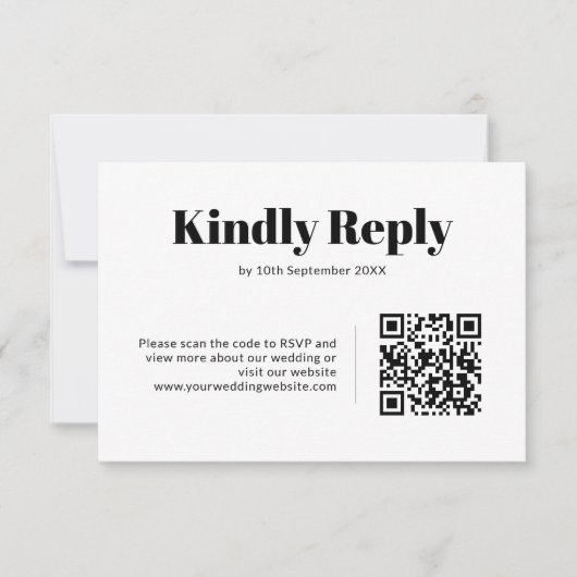 Elegante zwart-wit minimalistische QR-code bruilof RSVP Kaartje (Voorkant)