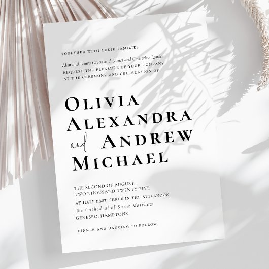 Elegante zwart wit minimalistische script bruiloft kaart