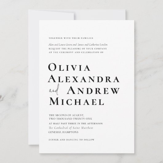 Elegante zwart wit minimalistische script bruiloft kaart (Voorkant)