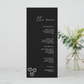Elegante Zwart & Wit Minimalistische Trouwdag Menu (Staand voorkant)