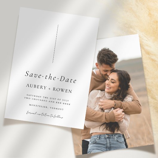 Elegante zwart-wit minimalistische trouwfoto save the date