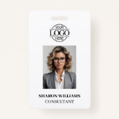 Elegante zwart-wit minimalistische werknemersfoto badge (Voorkant)