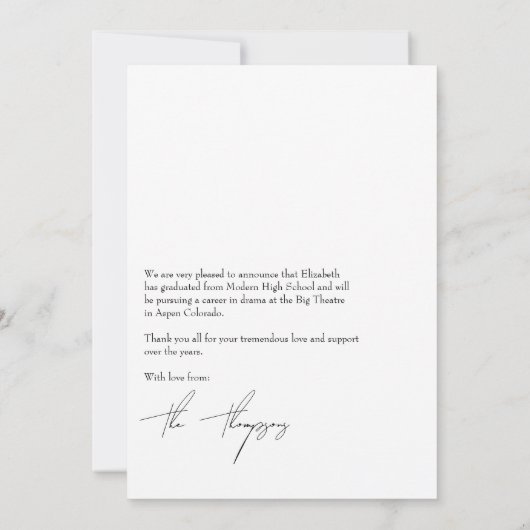 Elegante zwart-wit moderne Afstuderen foto Aankondiging (Achterkant)