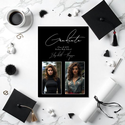 Elegante zwart-wit moderne Afstuderen foto Aankondiging