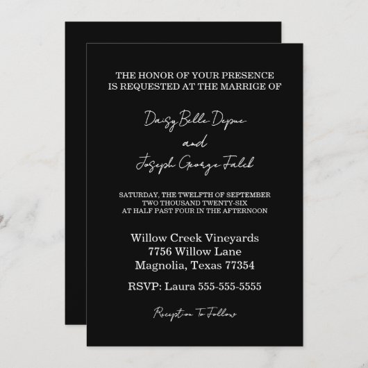 Elegante zwart-wit moderne bruiloft uitnodiging (Voorkant / Achterkant)