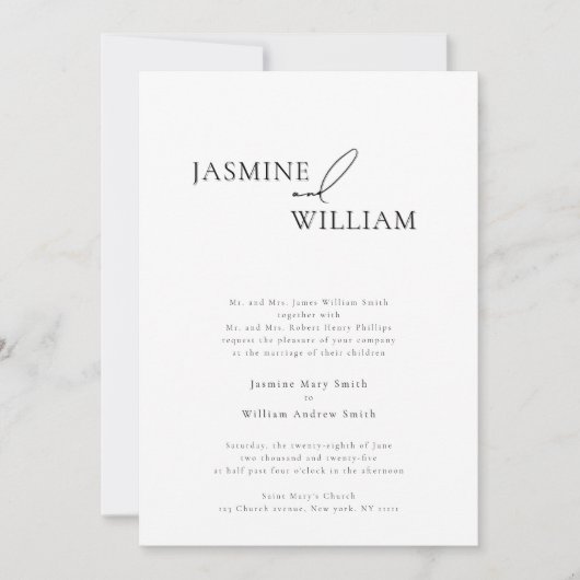 Elegante zwart-wit moderne bruiloft uitnodiging (Voorkant)