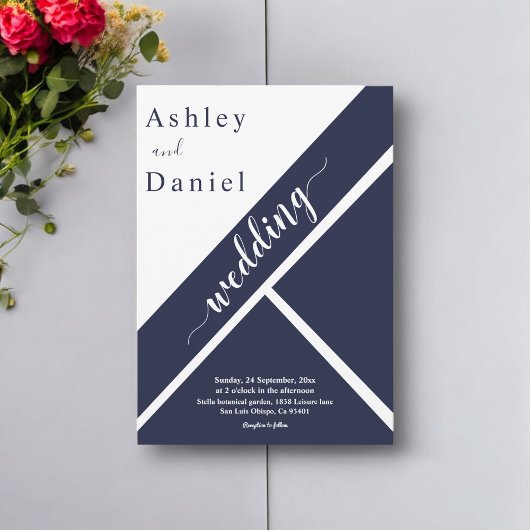 Elegante zwart-wit moderne delicate bruiloft kaart