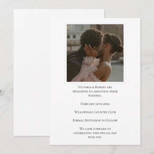 Elegante zwart-wit moderne fotobruiloft save the date (Voorkant / Achterkant)