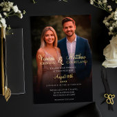 Elegante zwart-wit moderne fotohuwelijksgoud folie uitnodiging