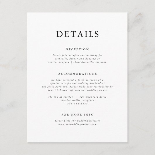 Elegante Zwart & Wit Moderne Klassieker Informatiekaartje (Voorkant)